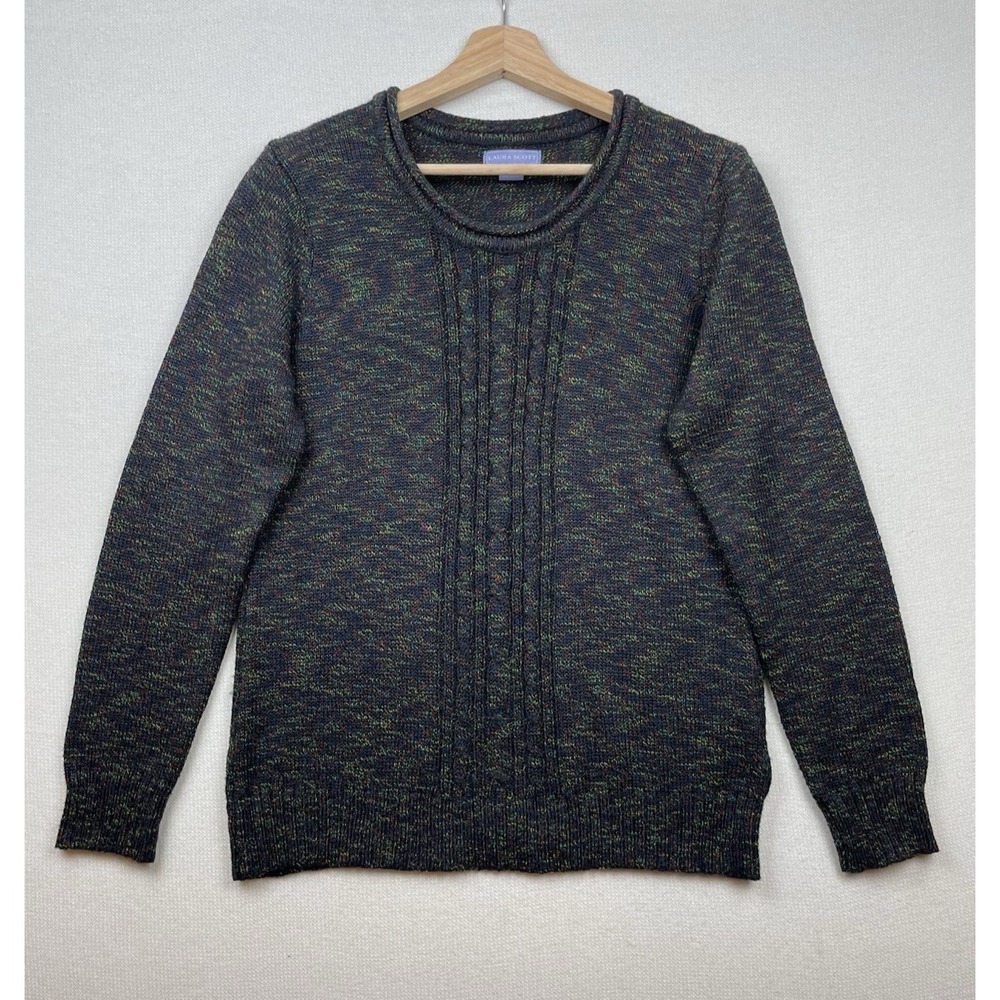 Laura Scott Women's Sweater Large Long Sleeve Knit Pullover Black Multicolor Top